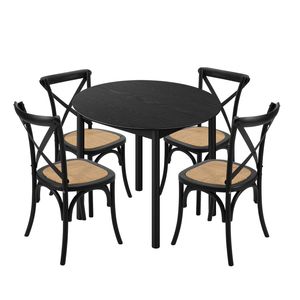 Oikiture 5PCS Dining Table Set 100cm Round Table and Rubberwood Dining Chairs
