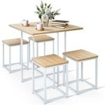 Costway Wood Dining Table Set Compact Kitchen Table & 4 Chairs Metal,Natural