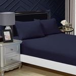 Fabric Fantastic 1000tc Ultra Soft King Size Bed Midnight Blue Fitted Sheet & 2 Pillowcases Set