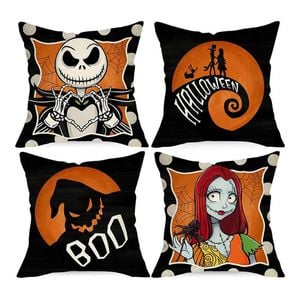 Catzon 4 Pcs Scary Throw Pillow Covers Linen Cushion Case for Decor 50X50cm