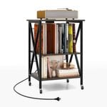 Costway 3-Tier Record Cabinet Metal Rolling Record Player Stand Side Table - Grey