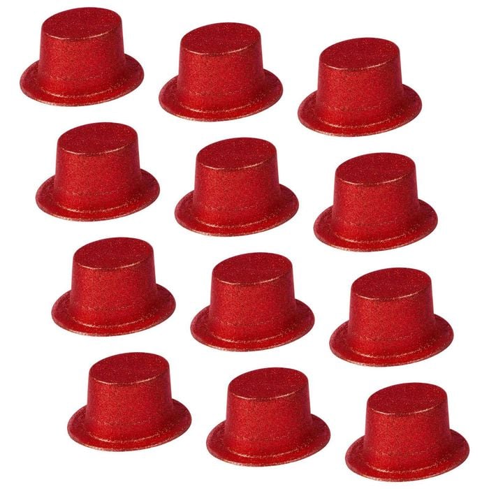 12x GLITTER TOP HAT Fancy Party Plastic Costume Tall Cap Fun Dress Up BULK Red