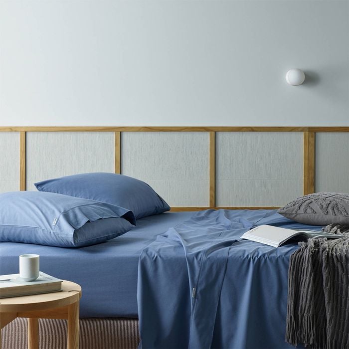 Bianca Natural Sleep Recycled Cotton/Bamboo Sheet w/ Pillowcase Blue Single Bed