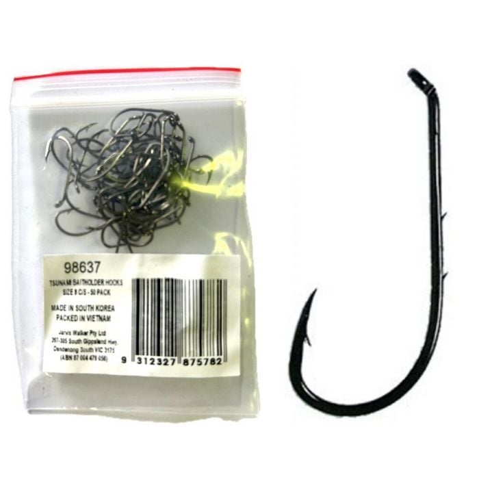 50 Pack of Tsunami Size 8 Chemically Sharpened Black Nickel Baitholder Hooks