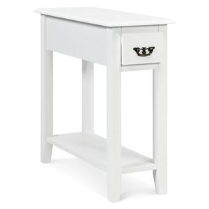 Costway 2-Tier Side Table Narrow Nightstand End Table w/Drawer Brown