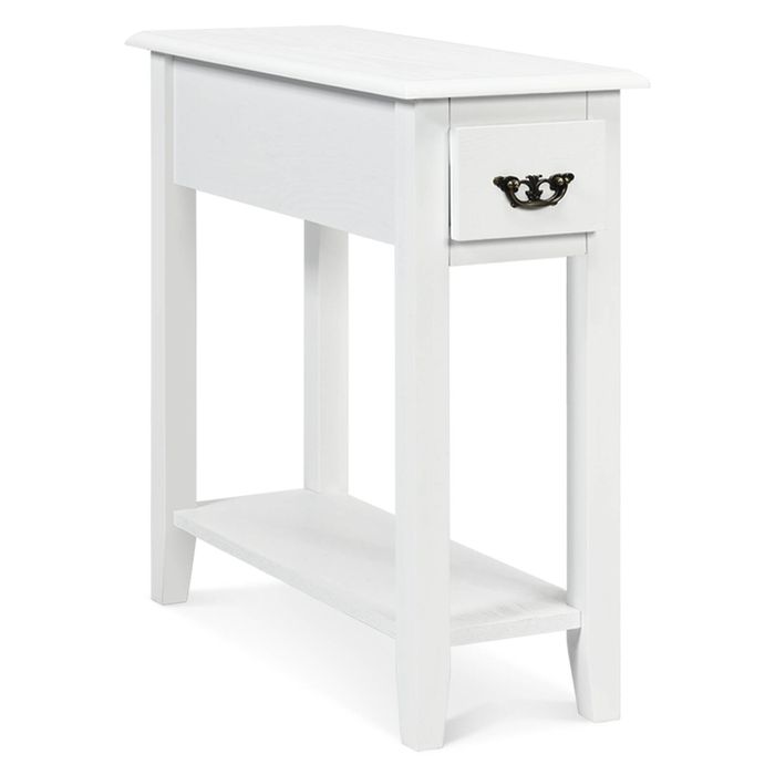 Costway 2-Tier Side Table Narrow Nightstand End Table w/Drawer Brown