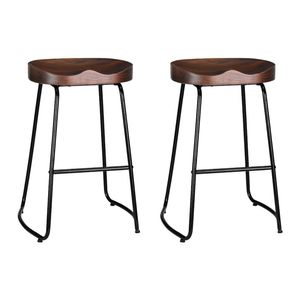 Artiss Bar Stools Set of 2 Counter Seat Backless Wooden Saddle Seat 65cm Height Black