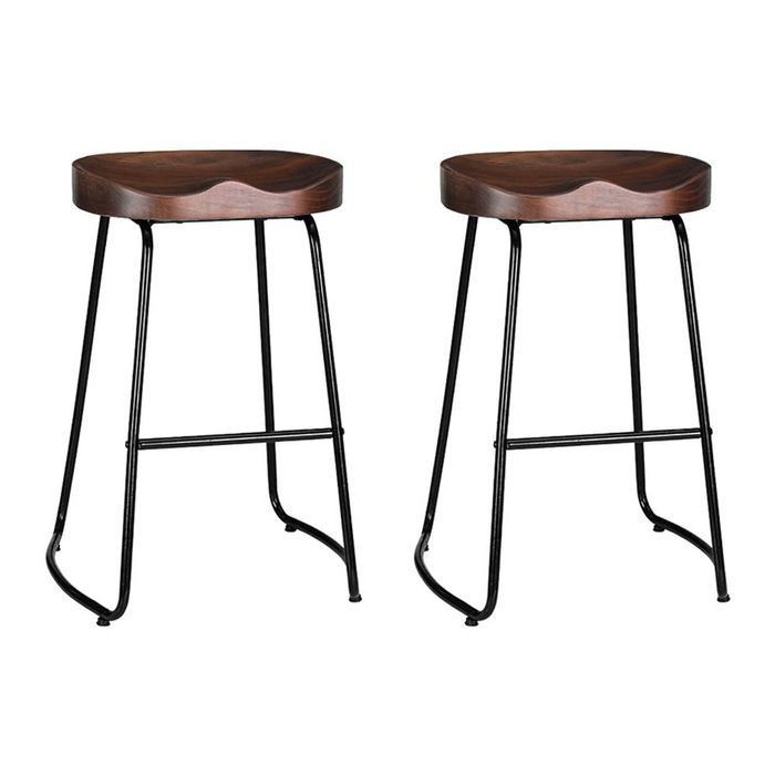 Artiss Bar Stools Set of 2 Counter Seat Backless Wooden Saddle Seat 65cm Height Black
