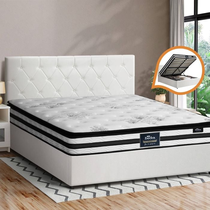 Oikiture Bed Frame Double Size Gas Lift with Mattress COTI