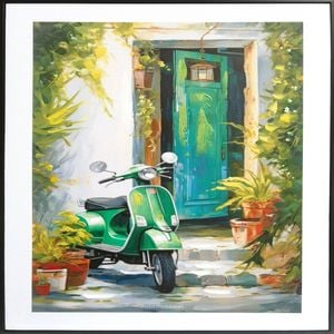 P&P Vintage Green Vespa Canvas Art - Black Frame 62x92x4cm