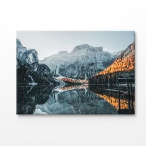 Braies Lake In Dolomites Mountains Print 100% Australian Made 180x120cm (Stretched Canvas)