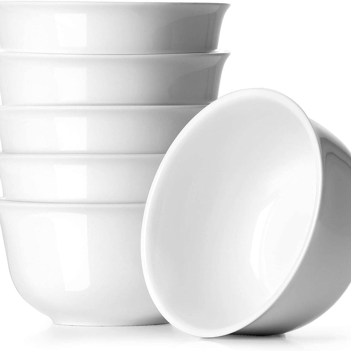 TuYines Set van 4 mueslikommen, dessertkommen, diepe soepkommen, wit, 700 ml, 15 x 8 cm, keramiek, bowl-set voor havermout, magnetronbestendig, ovenbestendig (A