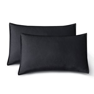 CleverPolly Vintage Washed Microfibre King Pillowcases - Ultra Soft & Skin-Friendly - Set of 2 - 50cm x 90cm (Black)