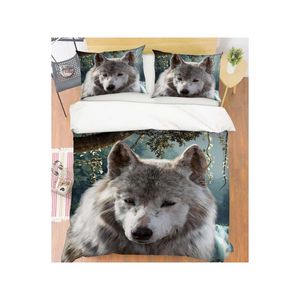 3D Animal Gray Wolf 80 Bed Pillowcases Quilt King Single Size