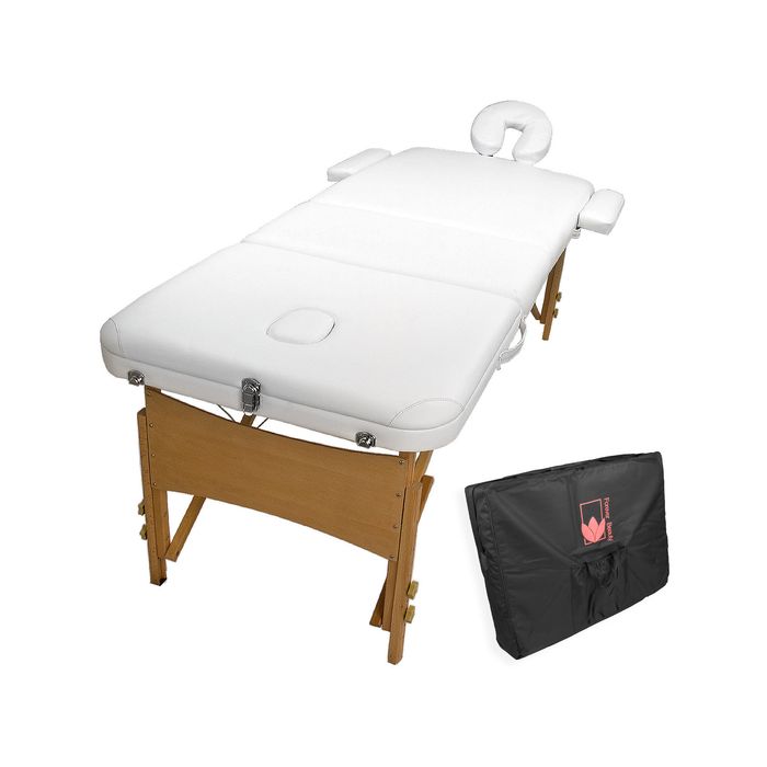 Forever Beauty White Portable Beauty Massage Table Bed 3 Fold 70cm Wooden
