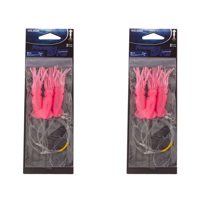 2x Wilson Rigged to Jig Rig 3 Hook Squid Style Jig Fully UV Active - Colour #4