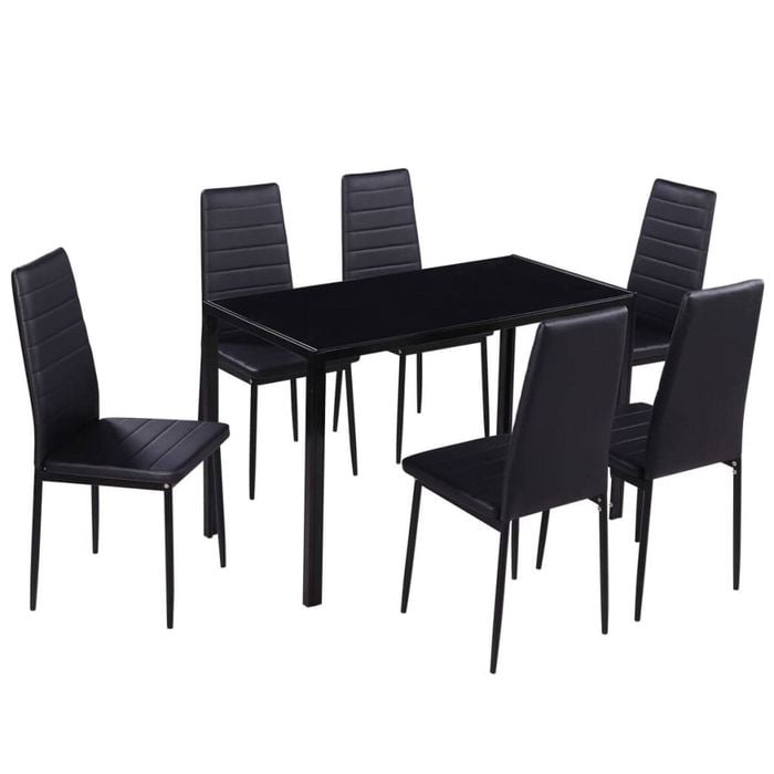 vidaXL Dining Furniture Set 7 pcs Black Home Kitchen Dinner Room Table Chairs