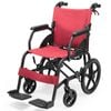 Equipmed Folding Transit Wheelchair Lightweight Aluminium for Easy Transport, Red