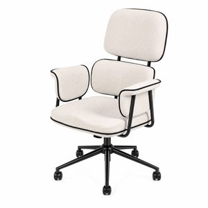 Ufurniture Ergonomic Office Chair w/ Curved Seat & Lumbar Support High Back Swivel Desk Chair w/ Clothes Hanger White