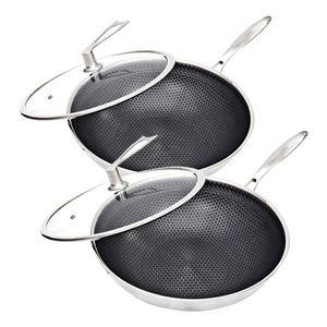 SOGA 2X Stainless Steel Non-Stick Wok with Glass Lid 32cm