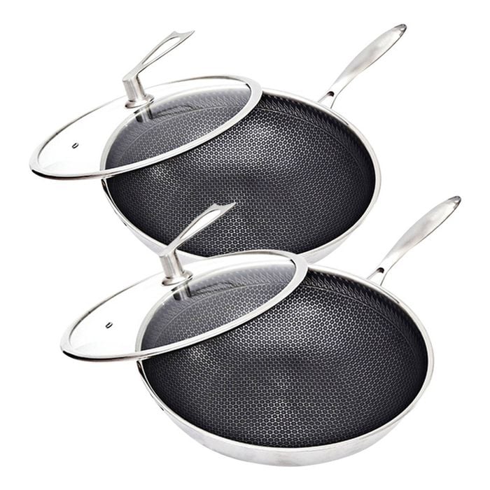 SOGA 2X Stainless Steel Non-Stick Wok with Glass Lid 32cm