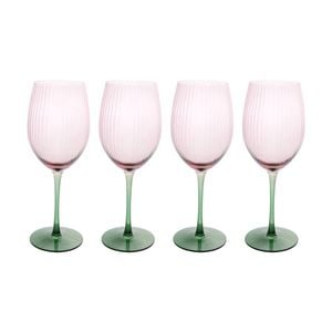 4pk Lvd Moss Ribbed Wine Glass Barware/drinkware Decor Green/pink 20x20x9.5cm