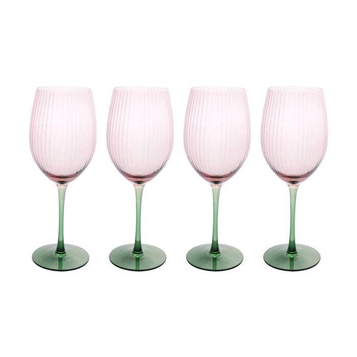 4pk Lvd Moss Ribbed Wine Glass Barware/drinkware Decor Green/pink 20x20x9.5cm