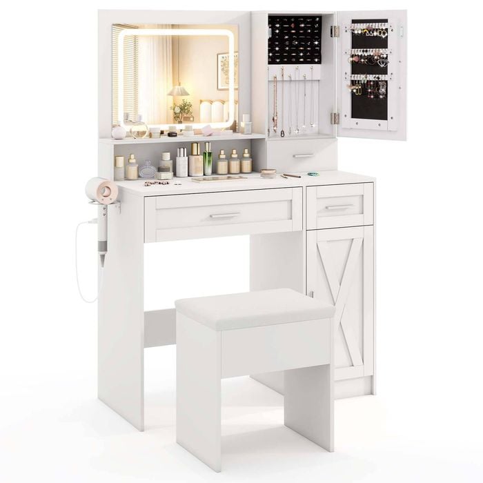 Costway Dressing Table Makeup Vanity Table & Stool Set