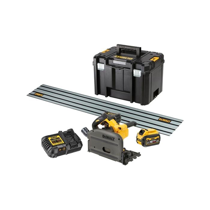 DeWALT 54V XR Flexvolt 2 x 6.0Ah Li ion Plunge Saw And T STAK With Rail