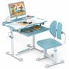 Costway Kids Study Desk & Chair Set Tilt Writing Table w/Book Stand Blue