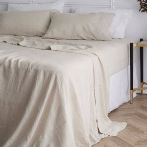 Bedding Co. Flat Sheet 100% French Flax Linen Breathable Natural Queen