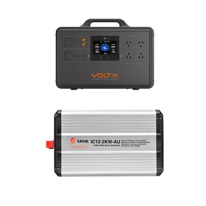 Voltx 2400w 2240wh Portable Power Station + 12v 2kw Pure Sine Wave Inverter - Backup Power For Home & Camping