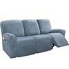 Smarcute 3 Seater Velvet Recliner Chair Sofa Couch Cover 8 Piece for 3 Cushion Seat Stone Blue
