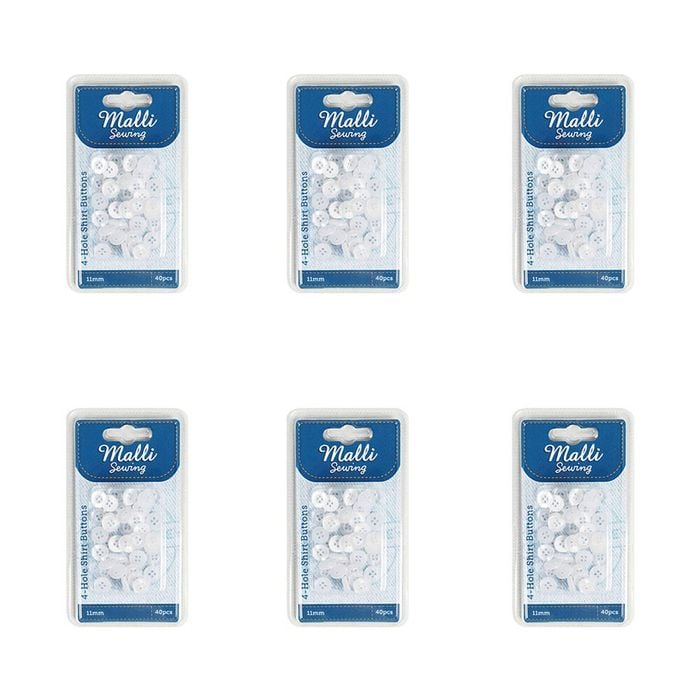 6x 40pc Malli Sewing Classic Plastic Sewing Dressmaking Buttons Round 11mm White
