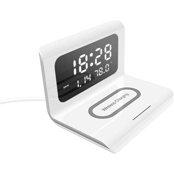 Catzon Led Digital Alarm Clock With 10w Wireless Fast Charging-white