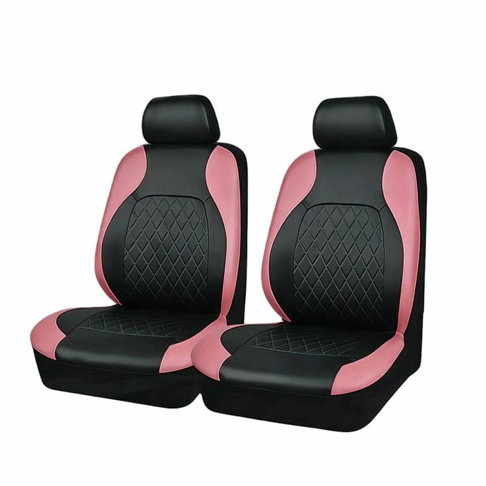 Catzon 4Pcs Car Seat Cover PU Leather Universal Front Seat Protector-Pink
