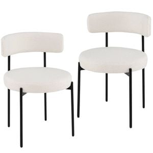 Costway 2pcs Boucle Dining Chairs Round Sherpa Upholstered Kitchen Chair Set