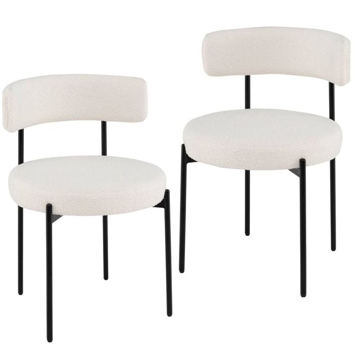 Costway 2pcs Boucle Dining Chairs Round Sherpa Upholstered Kitchen Chair Set