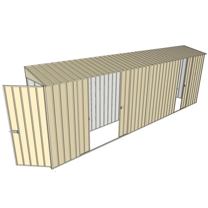 Build-a-Shed 0.8 x 6 x 2m Hinged Door Tunnel Shed with Double and Single Sliding Side Doors - Cream