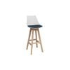 Olg Luna Bar Stool Oak Legs White Shell Deep Blue Seat Pad