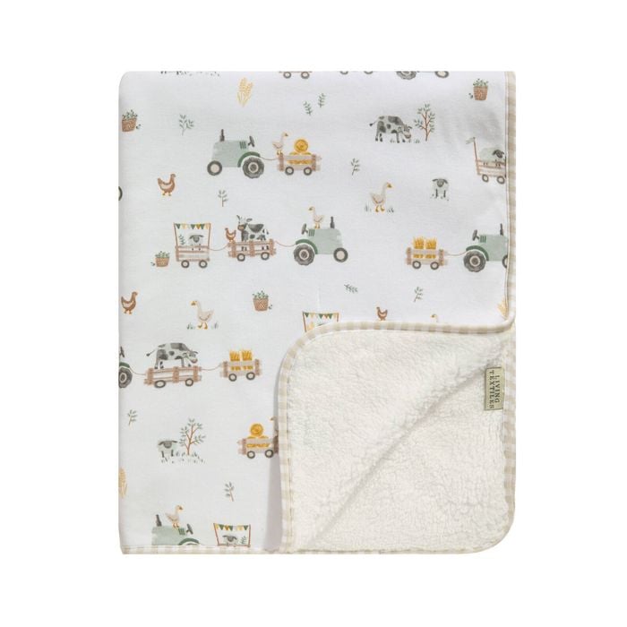 Living Textiles Sherpa Baby Blanket Tractor Ride | Warm Cot & Pram Blanket