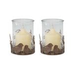 Willow & Silk Set of 2 Garden Bird Candleholders - Rust