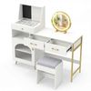 Costway Vanity Desk Stool Mirror Dressing 120 Ring Slot Charging Station