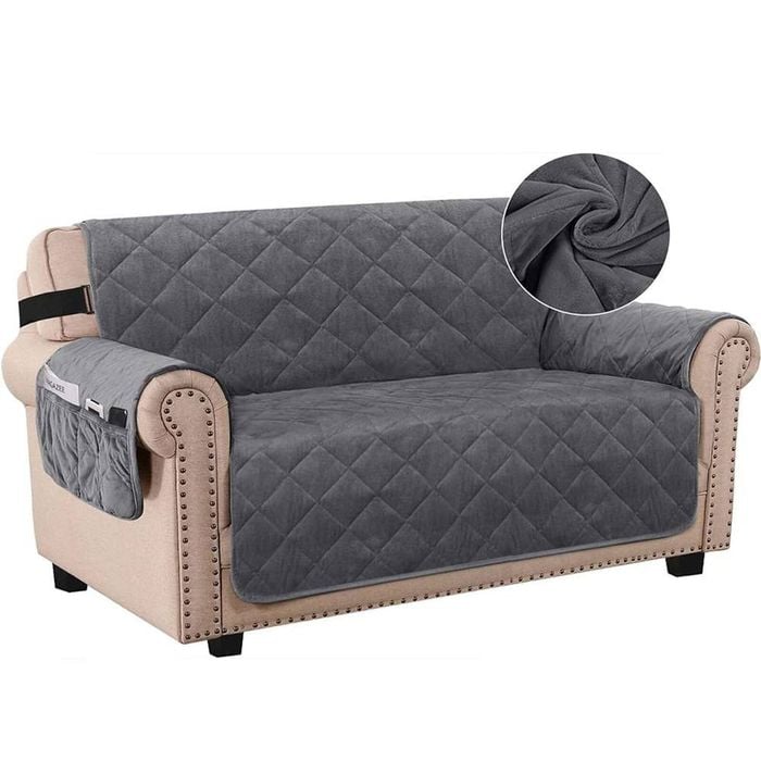 Smarcute 2 Seater Velvet Sofa Couch Cushion Cover With Non-slip Elastic Straps Grey