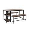 Costway 3pc Kitchen Dining Table Benches Glass Holder Wine Rack Brown