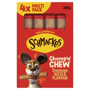 Schmackos 240g Chomp 'n' Chew Dog Treat Sausage Sizzle Flavour - Pack of 4