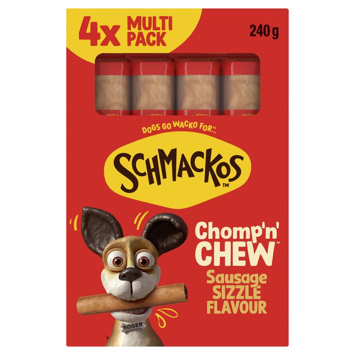 Schmackos 240g Chomp 'n' Chew Dog Treat Sausage Sizzle Flavour - Pack of 4