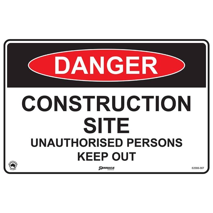 Pinnacle 300 x 200mm Metal Danger Construction Site Unauthorised Persons Keep Out Sign 