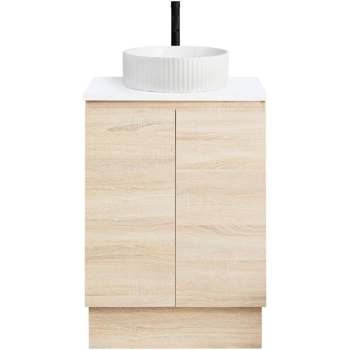CIBO 600mm Coast Veneer Nordic Full Height Bathroom Vanity With White Gloss Fluted Basin