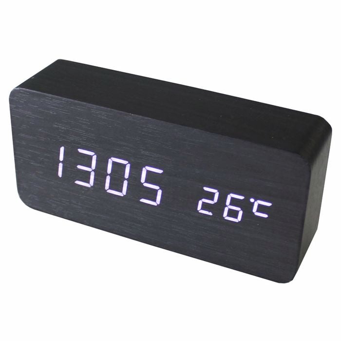 TODO Digital Clock White LED 3 Alarm + Temperature Display - Black